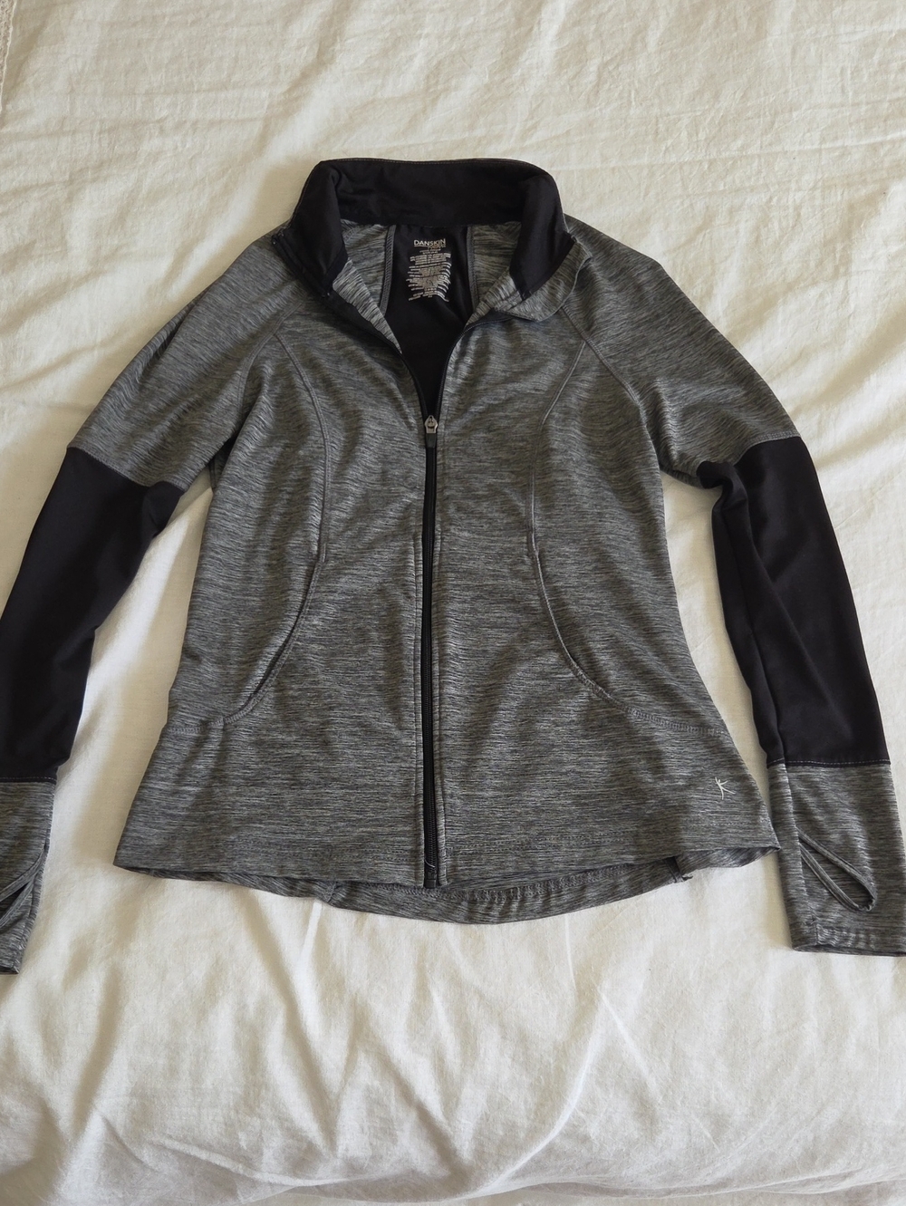 Danskin Now Gray Heather Full-Zip Utility Jacket with Black Panels